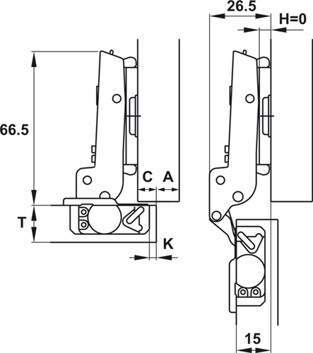 Bản lề âm, Metallamat NEO 110°, thép, lắp trùm nửa, Mã số 334.10.001