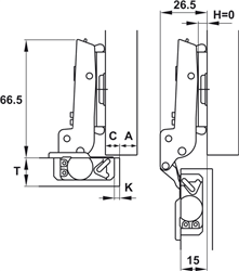 Bản lề âm, Metallamat NEO 110°, thép, lắp trùm nửa, Mã số 334.10.011