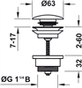 Bộ xả, Bộ xả nhấn để mở, dành cho bồn có xả tràn, Mã số 589.29.995